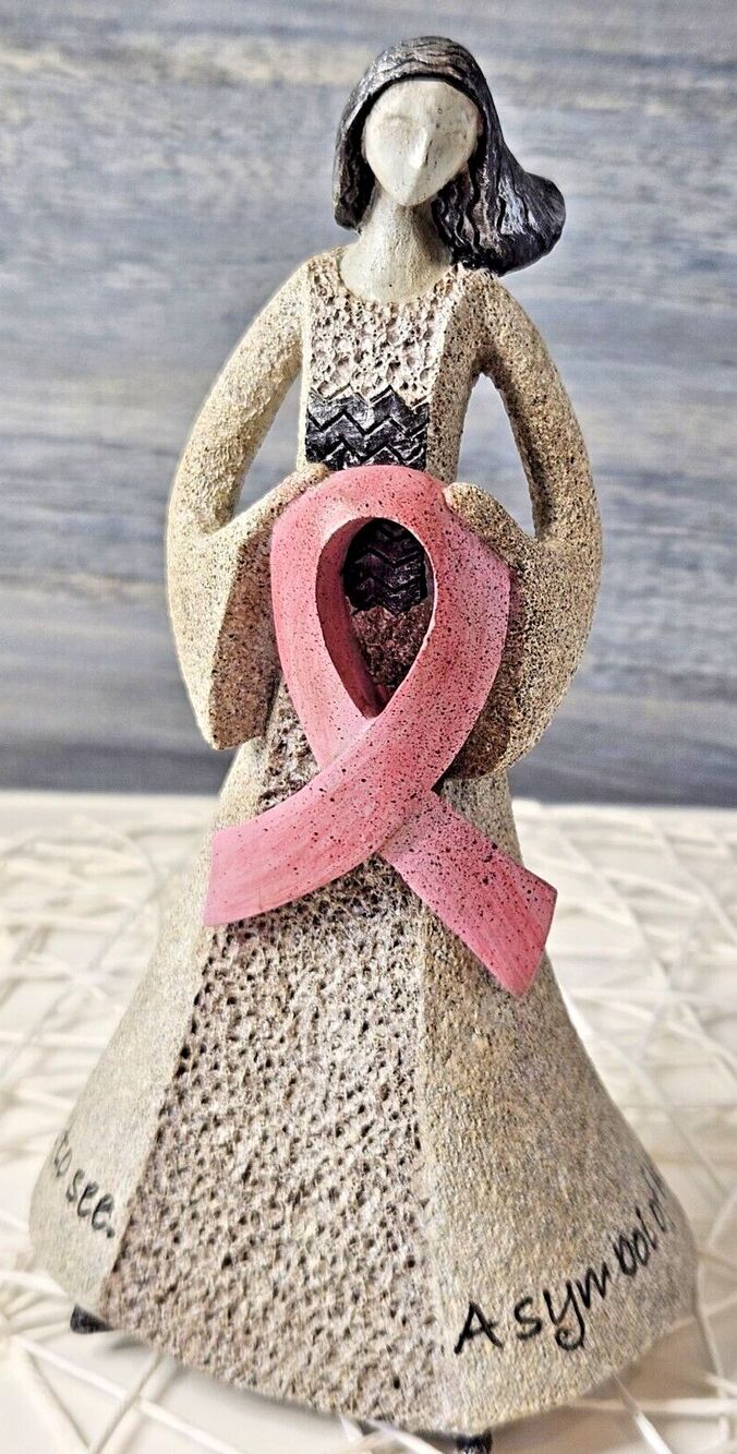 Breast Cancer Ribbon Art Stone Carson Statue w/ Inspirational Saying of Hope